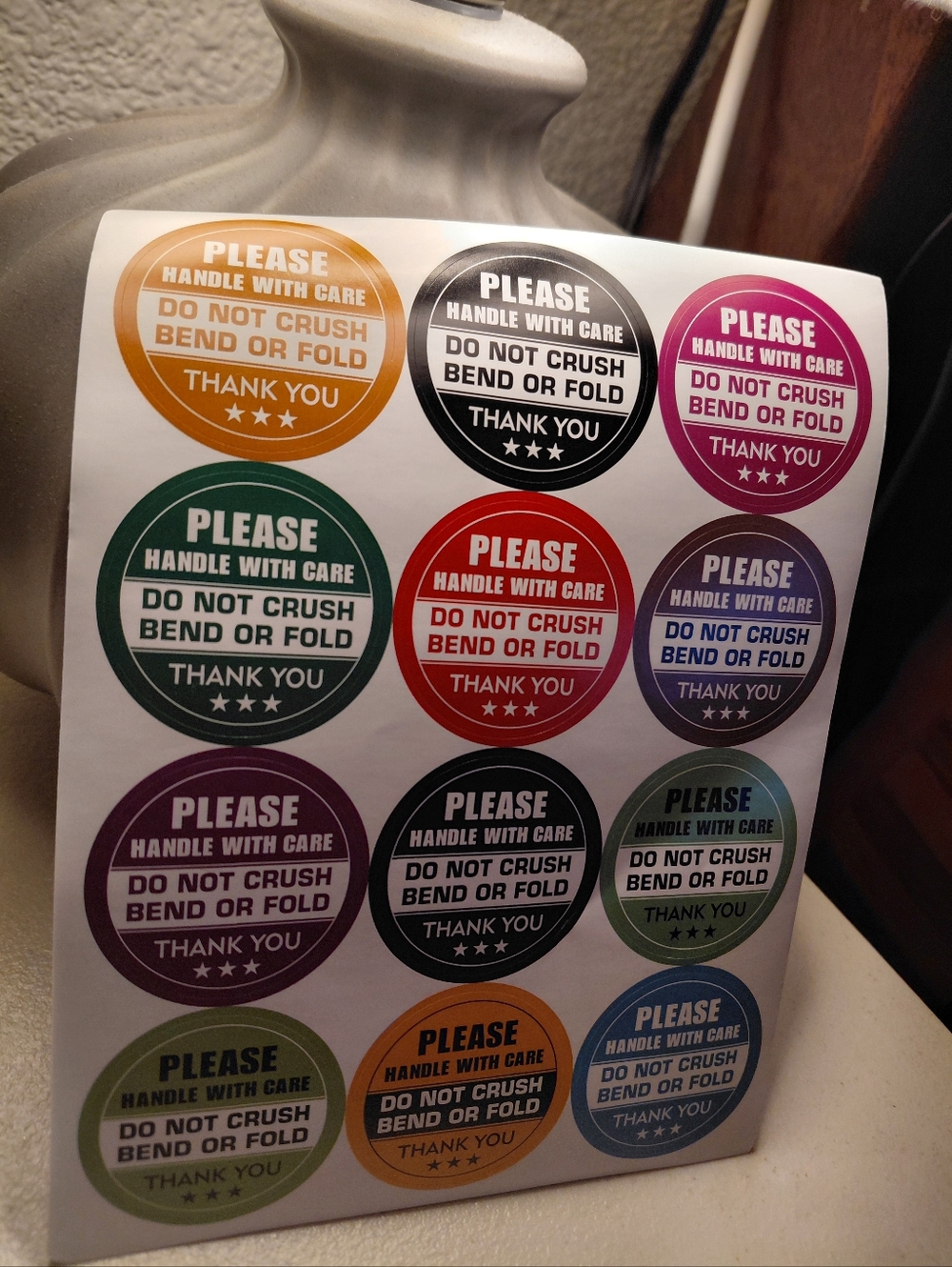 120ct. Colorful 'Please Handle With Care' Sticker Sheet - Multi Color 1.5"x1.5" - Picture 4 of 4